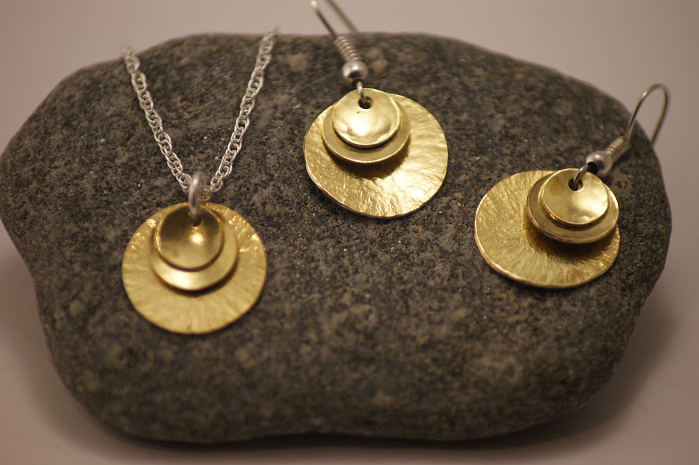 Brass textured earrings and pendant