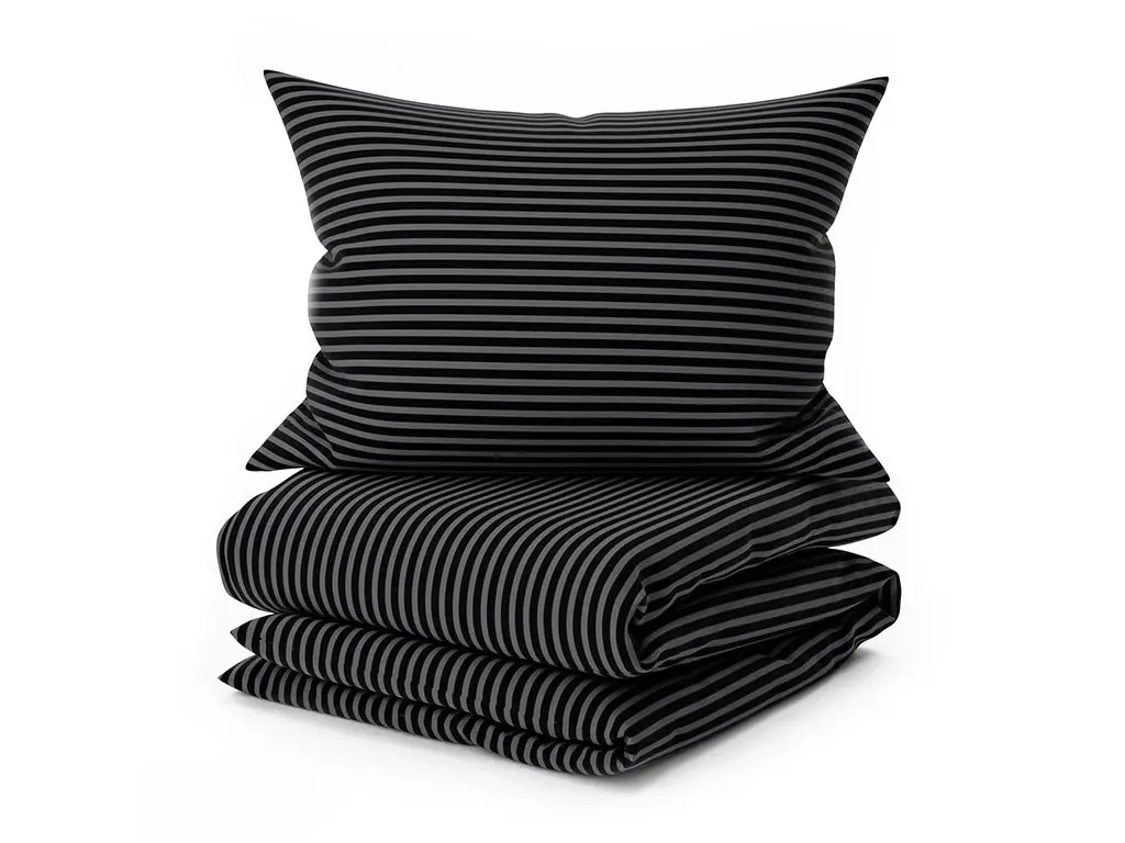 Fekete szürke csíkos pamut ágyneműhuzat szett