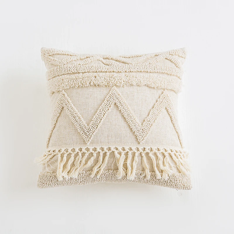 Thumbnail: Apricot Tufted Tassled Pillow Throw Covers