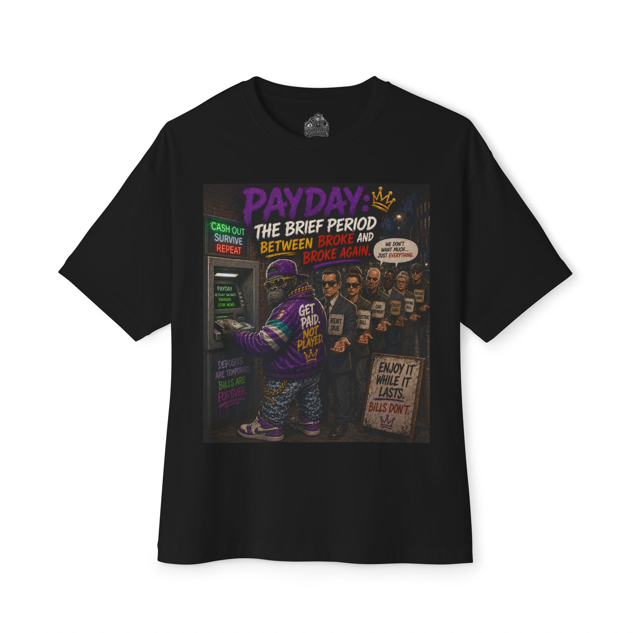 Payday: The Brief Period Graphic Tee — Retro ATM Line Illustration