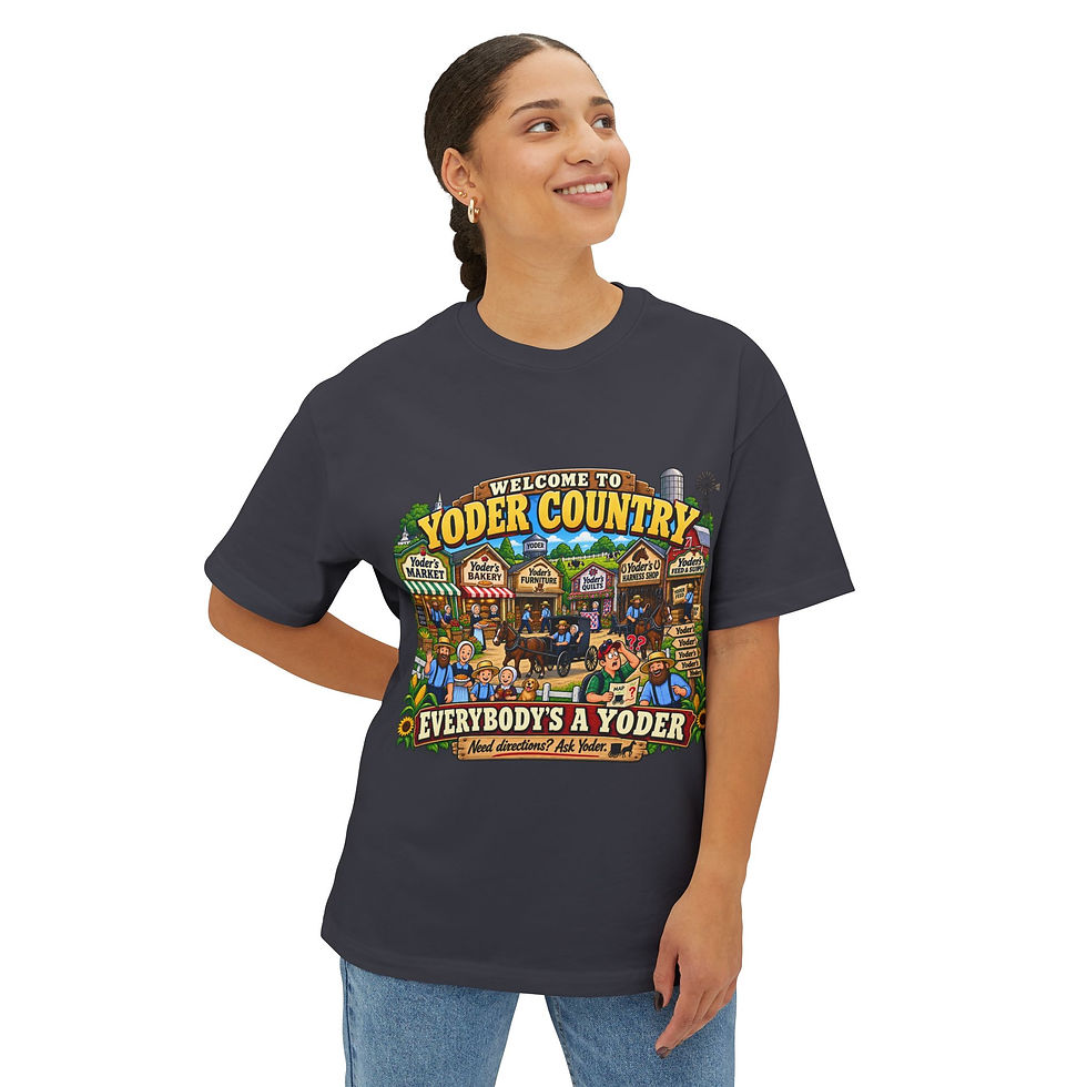 Thumbnail: Yoder Country Graphic Tee — "Everybody's a Yoder" Amish Village Shirt