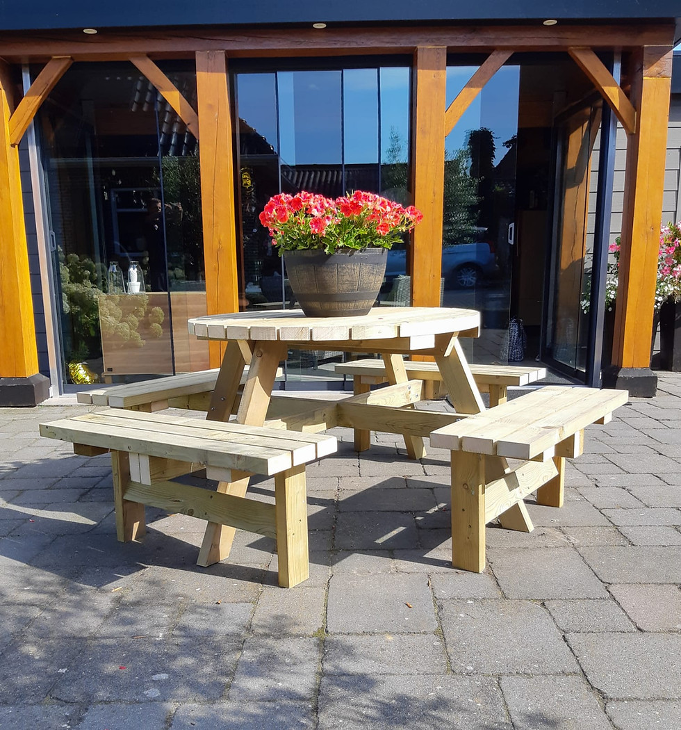 Thumbnail: Ronde picknicktafel/tuinbank op maat