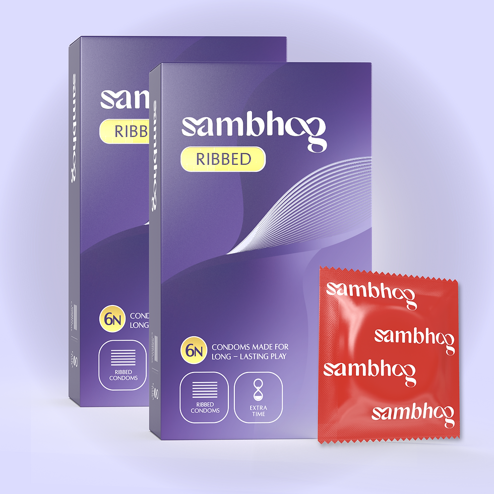 Thumbnail: 2 Sambhog ribbed condom boxes in violet colour depicting pack of 12
