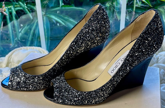 Thumbnail: Jimmy Choo Baxen Glitter Peep- Toe Wedge Pump