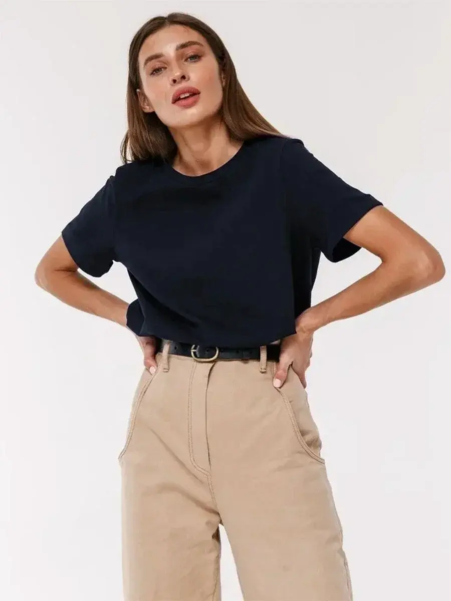 Thumbnail: Bornladies Summer 100% Cotton Women's T-shirt Bottoming Basic Fashionable Solid 