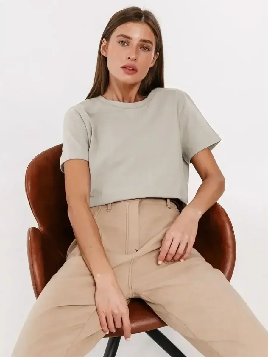Thumbnail: Bornladies Summer 100% Cotton Women's T-shirt Bottoming Basic Fashionable Solid 