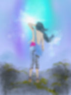 women looking into a bright light