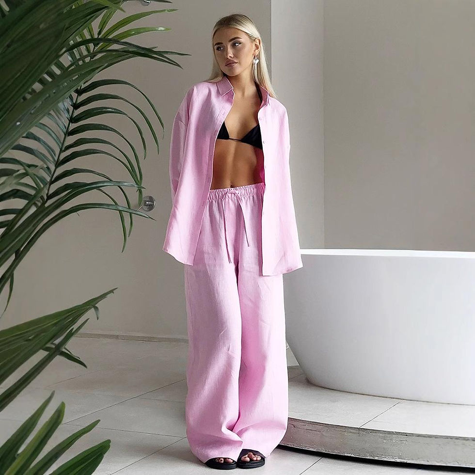 Thumbnail: Women's Casual Solid Cotton Linen Pant Sets Chic Laple Single Breasted Long Slee