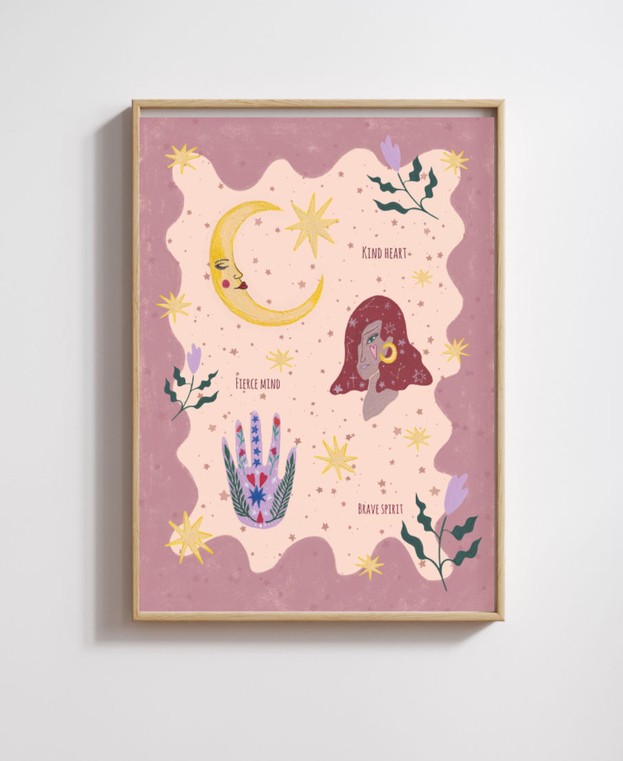 Tulips & Celestial things - Pink - Art Print