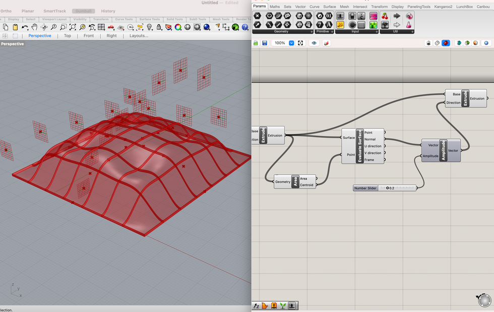 9. Select Amplitude and another extrude and connect the Base of Extrude to the first extru