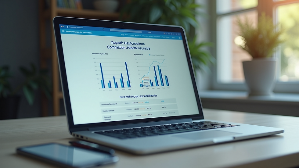 Close-up view of a laptop screen showing health insurance comparison charts