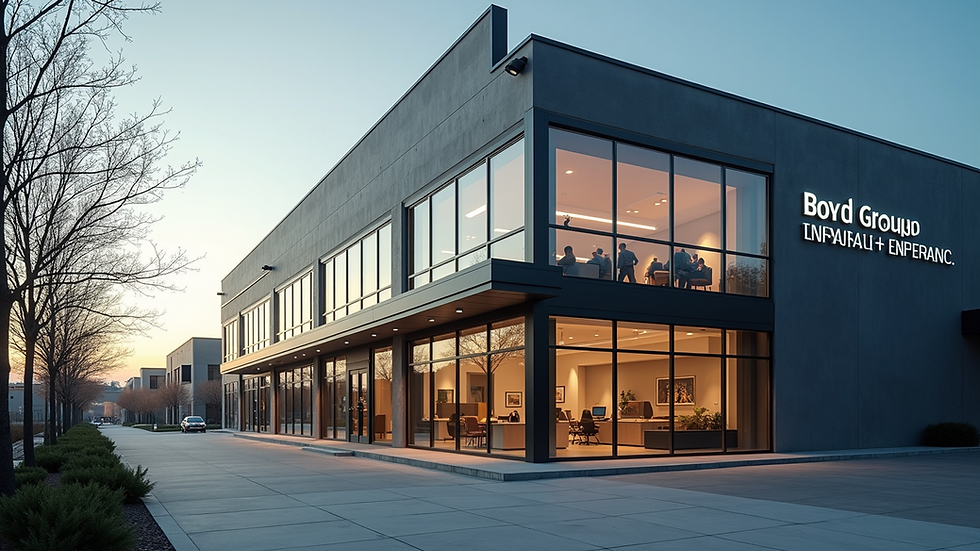 Eye-level view of a modern office building representing Boyd Group Insurance Services