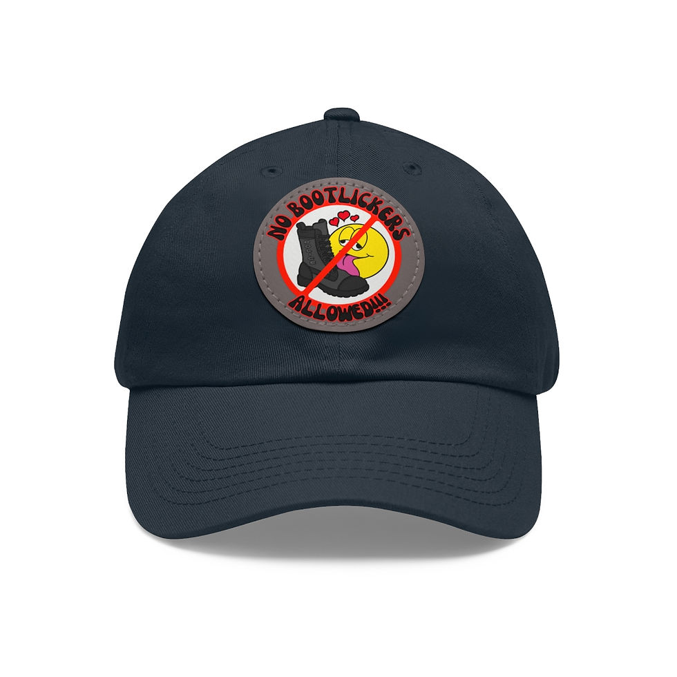 Thumbnail: No Bootlickers Allowed! Dad Hat with Leather Patch (Round)
