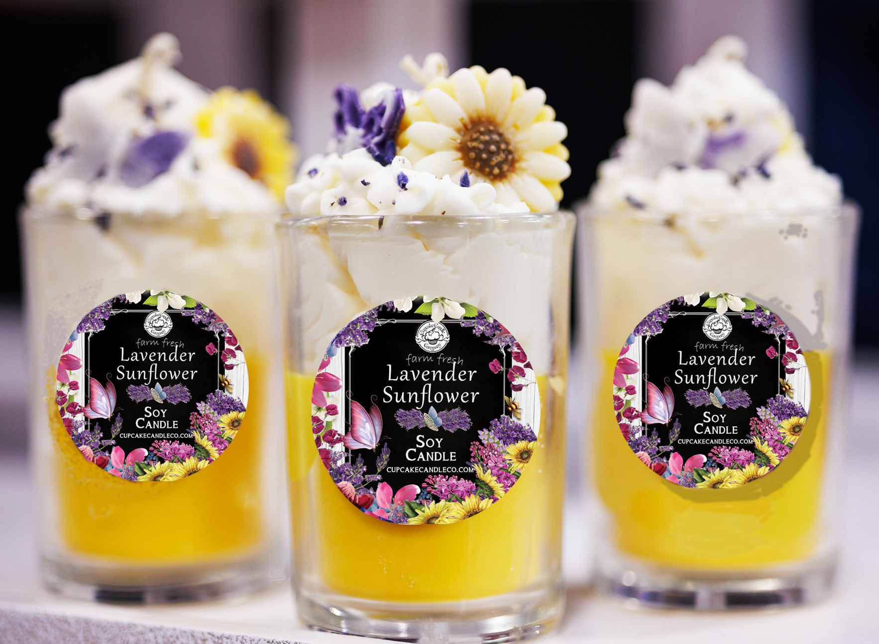 Lavender Sunflower Soy Candle Hand Sculpted Beautiful!