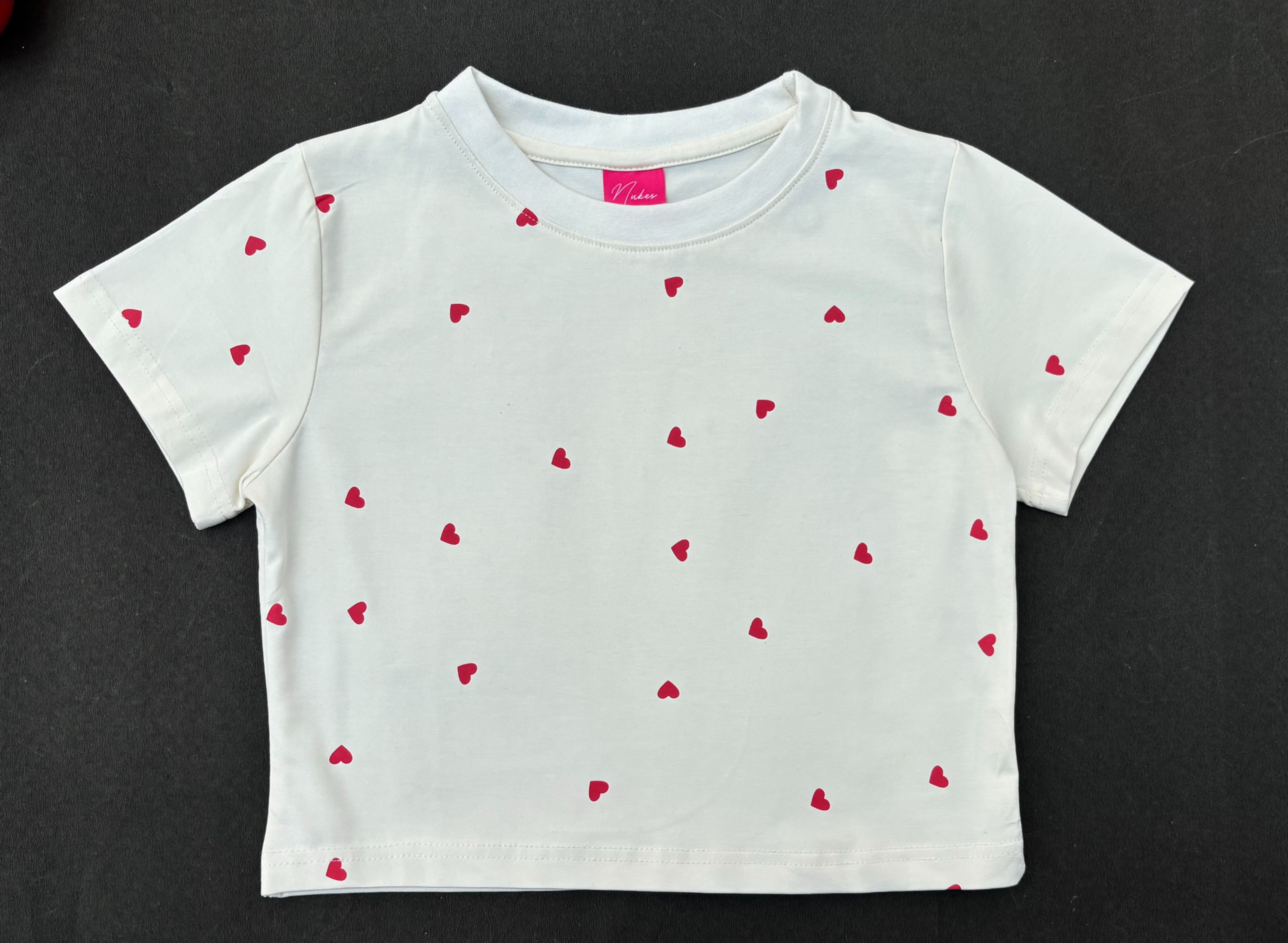 White Heart Print Cropped Top