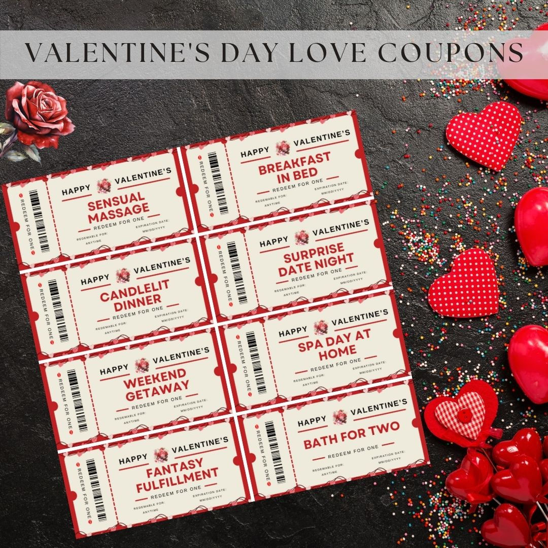 Valentine's Day Gift, Romantic Coupons, Love Vouchers, Couples Gift, Personalized Romance, Date Night Ideas