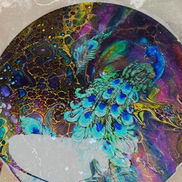 Colorful peacock acrylic pour to buy contemporary art online