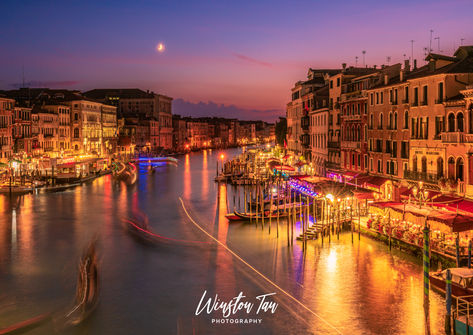 Venice Italy Grand Canal Rialto Bridge sunset blue hour
