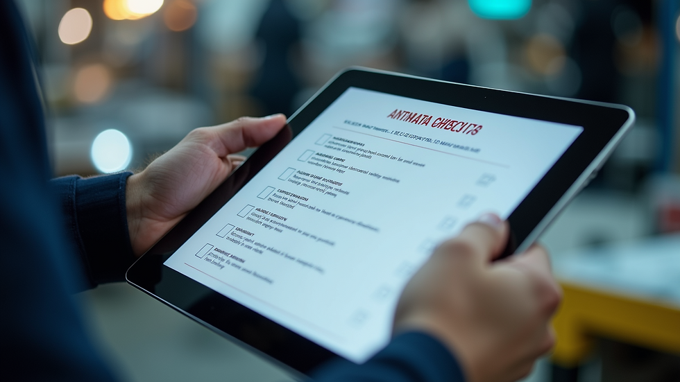 Close-up view of a tablet displaying a digital maintenance checklist