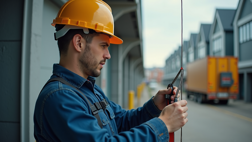 Close-up view of a technician performing electrical maintenance on commercial property