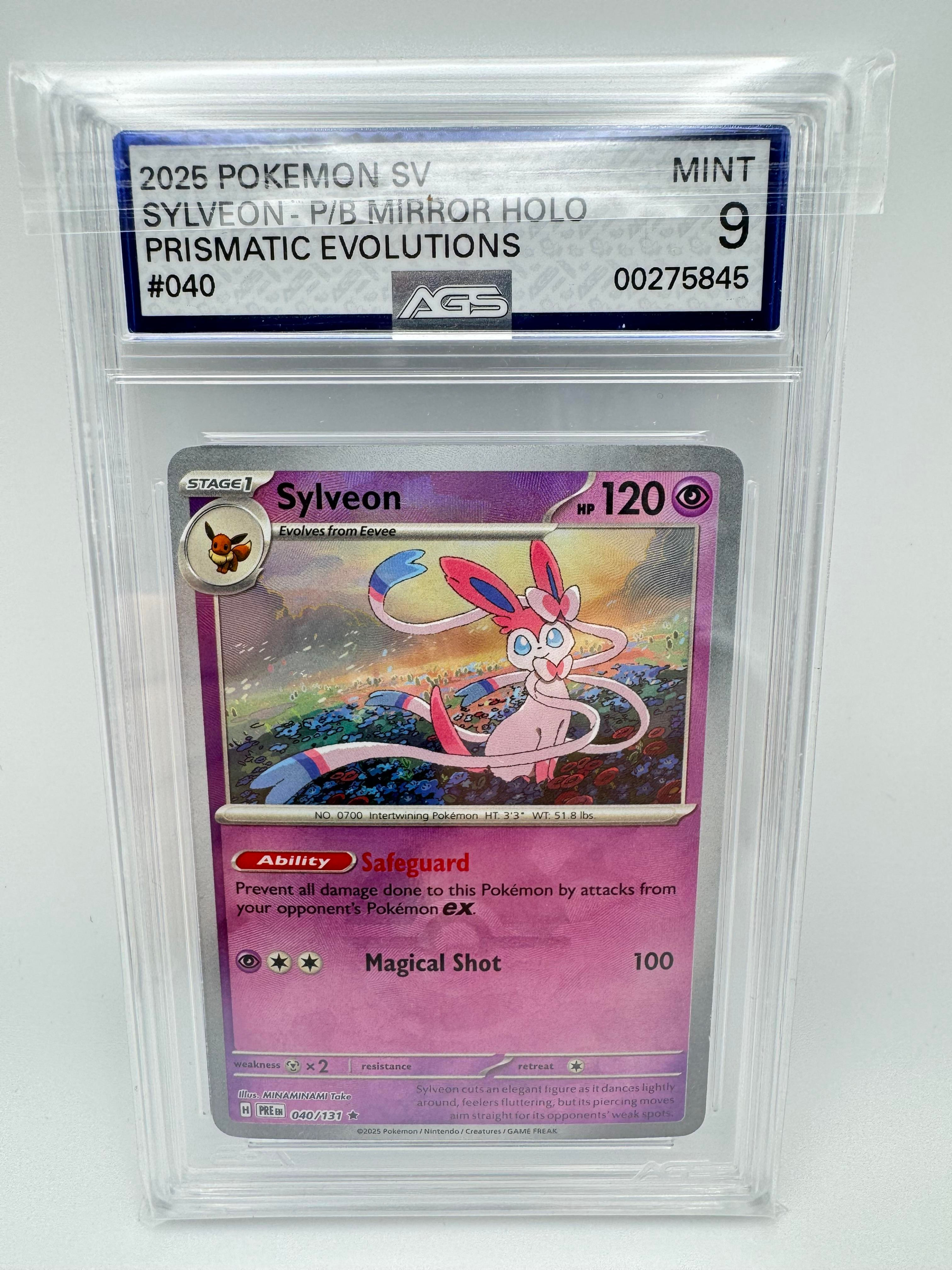 Graded AGS Sylveon POKEBALL 2025 Prismatic Evolutions 040 Holographic Card