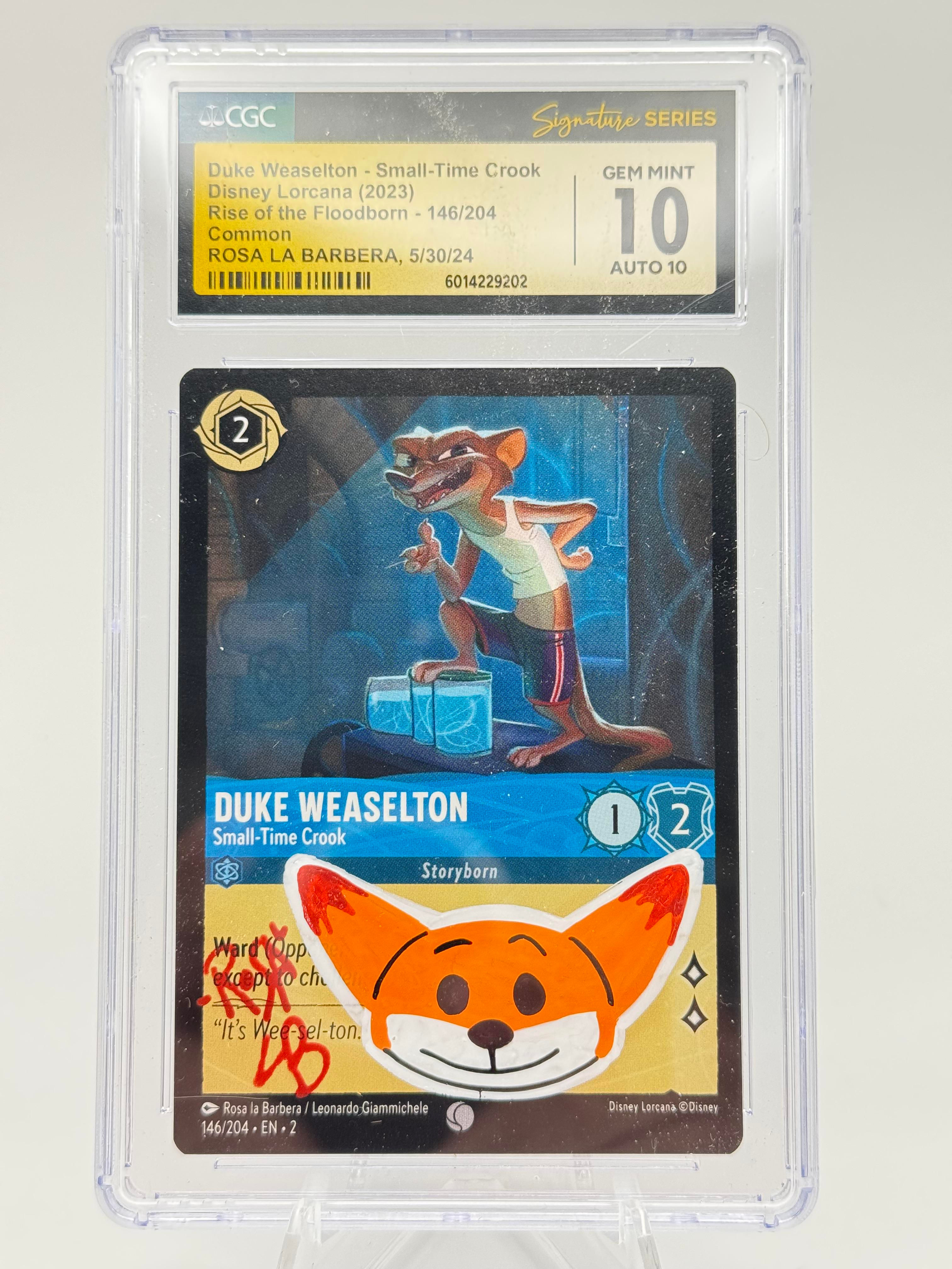 Graded CGC 10 (Auto 10) Duke Weaselton - Small Time Crook 2023 Disney Lorcana