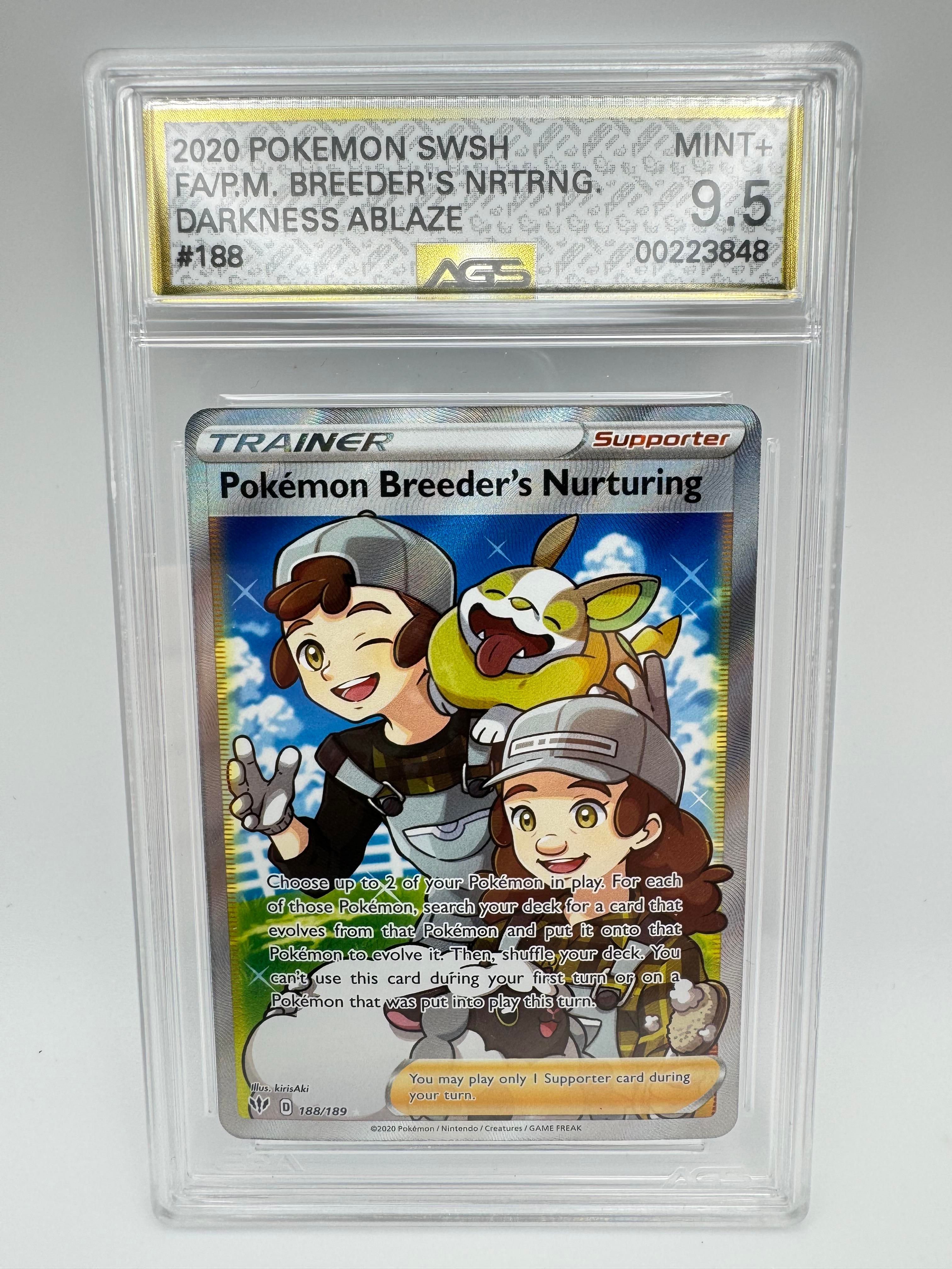 Graded AGS 9.5 Pokemon Breeder's Nurturing 202 Darkness Ablaze 188 Holographic