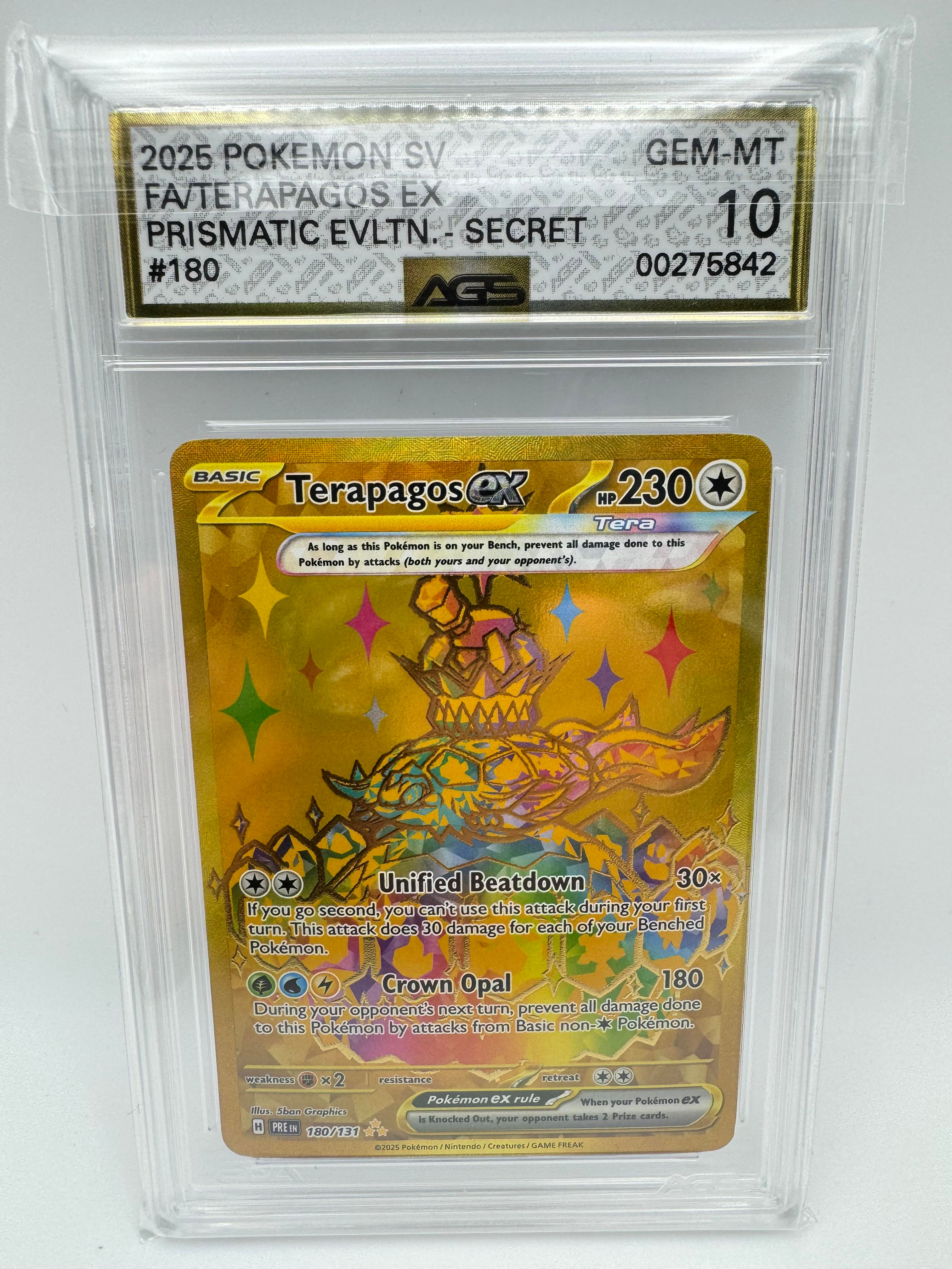 Graded AGS 10 Terapagos ex 2025 Prismatic Evolutions 180 Holographic Pokemon