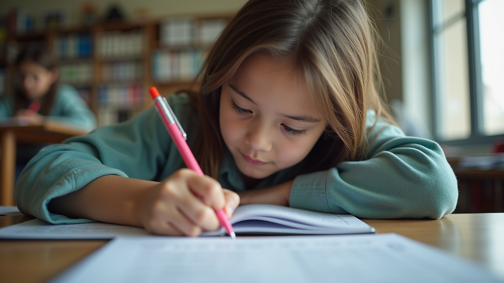 Eye-level view of a student studying with personalized learning materials