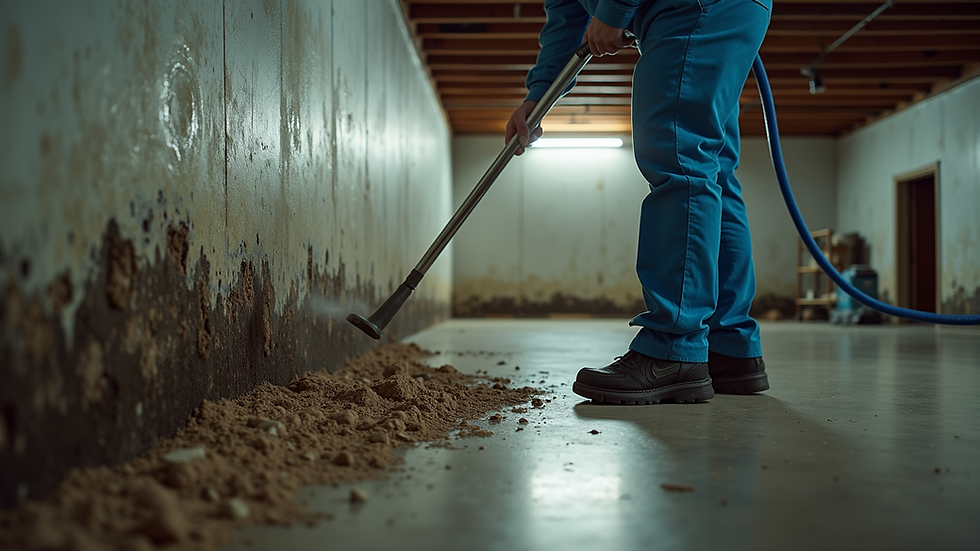 Close-up view of mold remediation equipment in a basement
