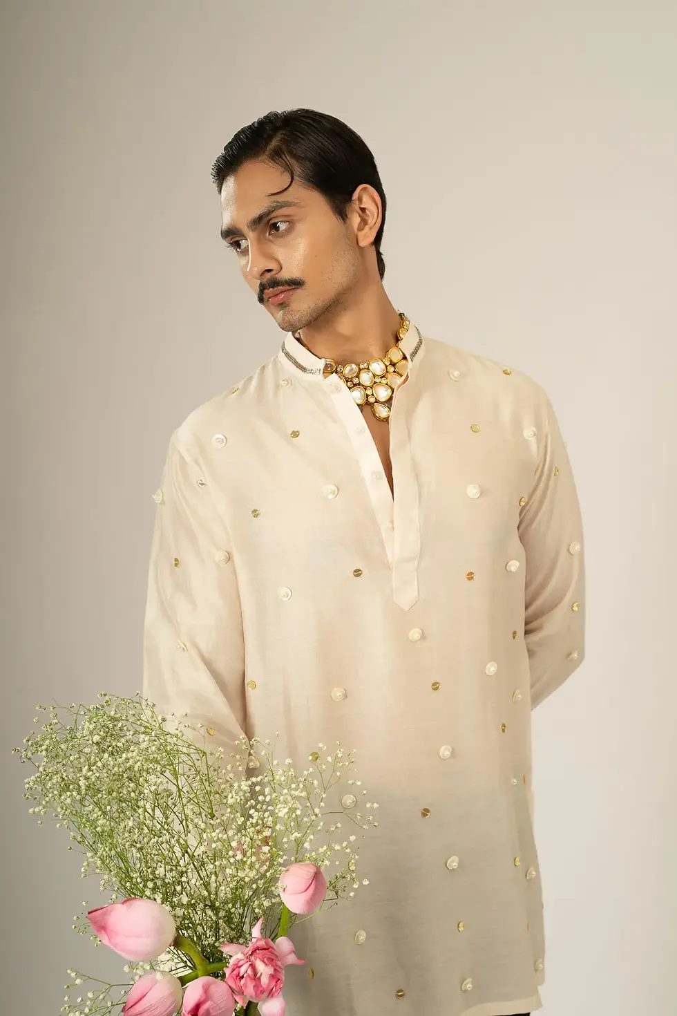 Thumbnail: Button Pearl Sheer Kurta
