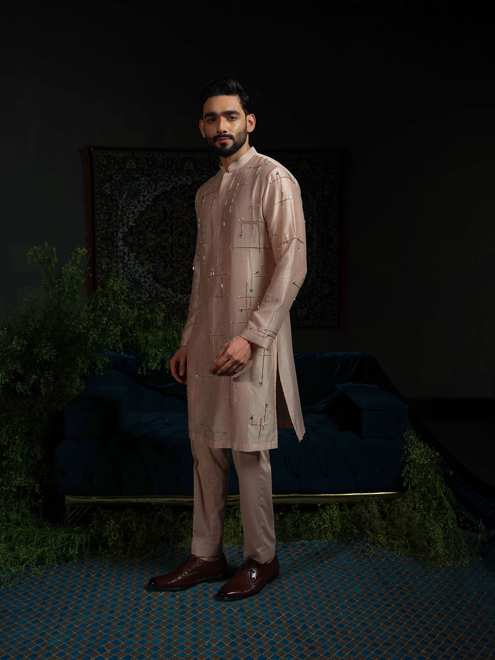 Thumbnail: Dusty Peach Geometry Kurta Set
