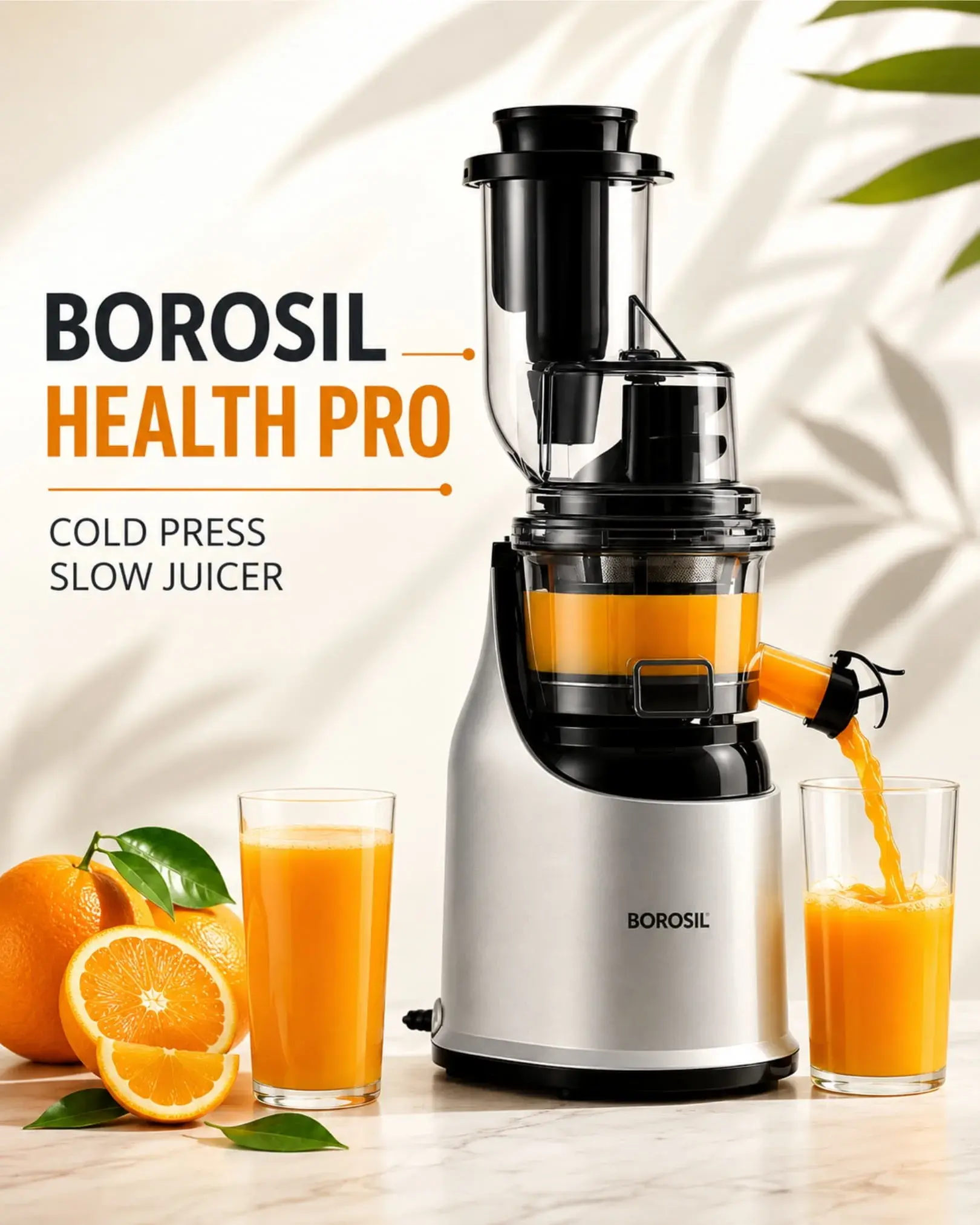 Borosil Health Pro 200W Cold Press Juicer – Slow Juicing with Maximum Nutrition