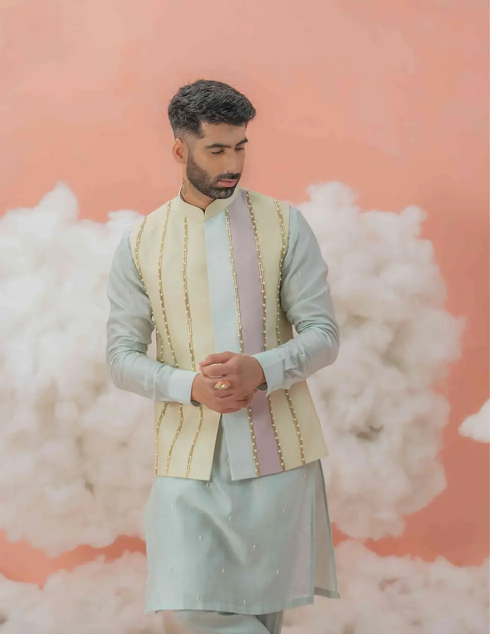 Thumbnail: Cutpipe Color Block Patch Bundi / Nehru Jacket only
