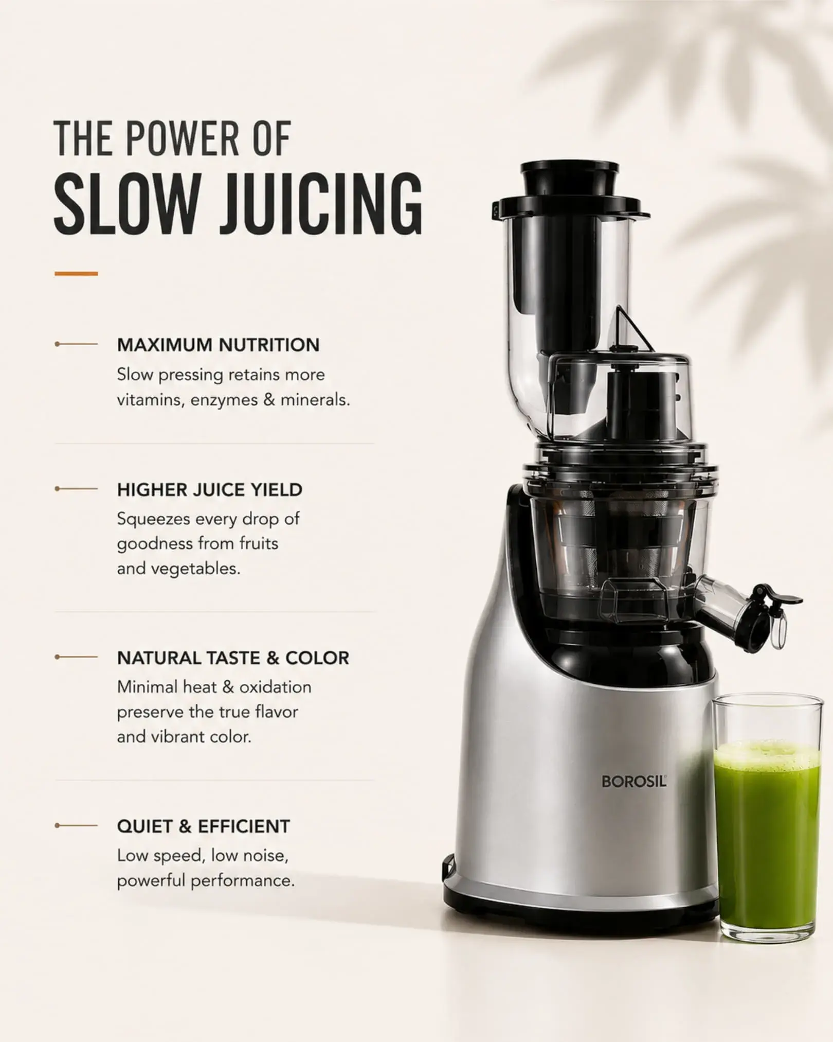 Borosil Health Pro 200W Cold Press Juicer – Slow Juicing with Maximum Nutrition