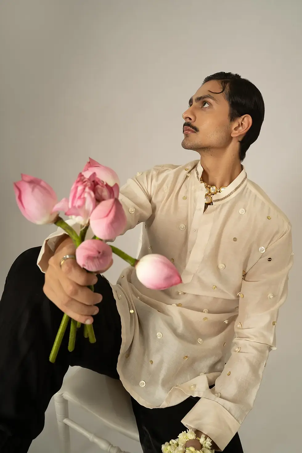 Thumbnail: Button Pearl Sheer Kurta