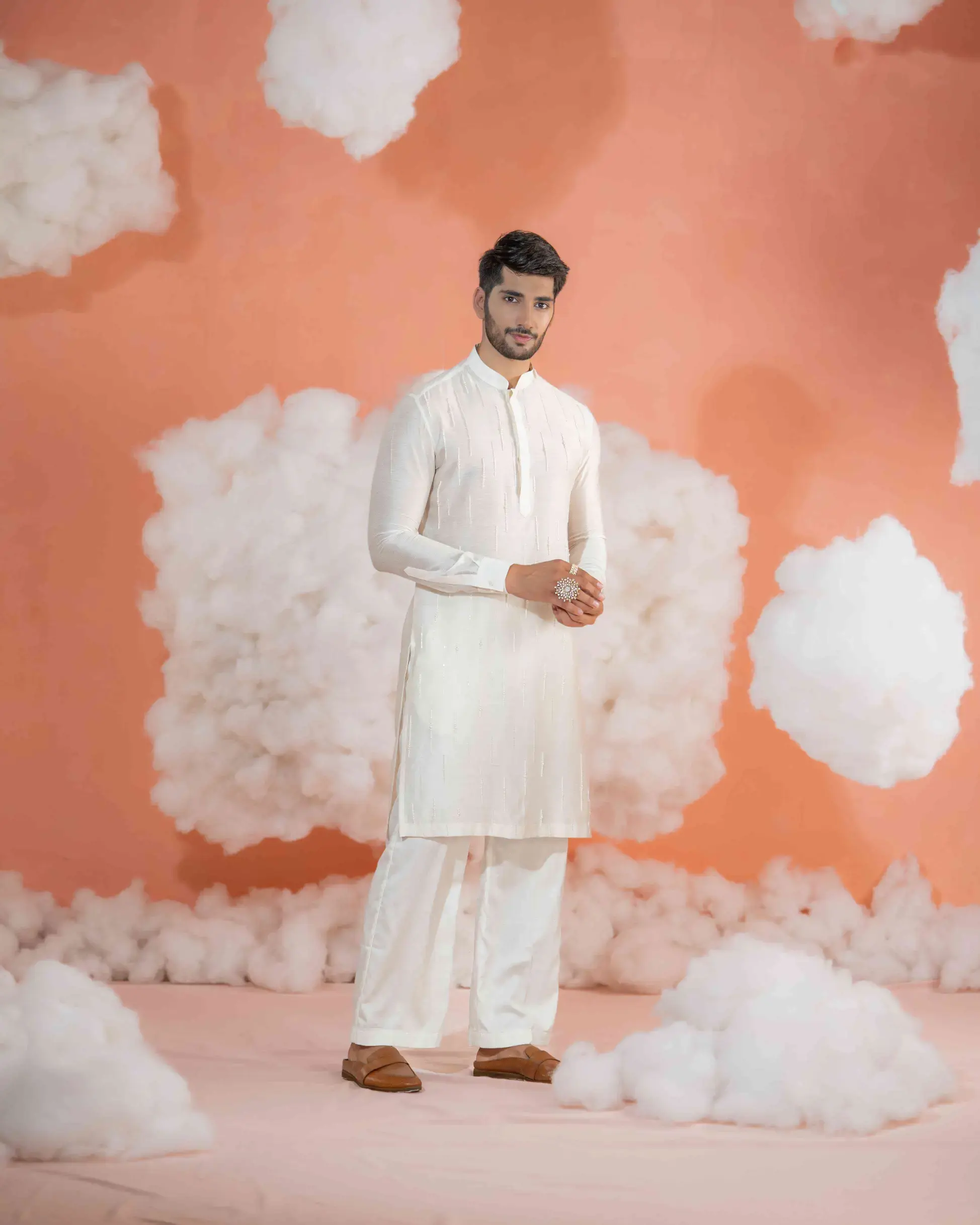 Ivory Fall Pipe Long Kurta set