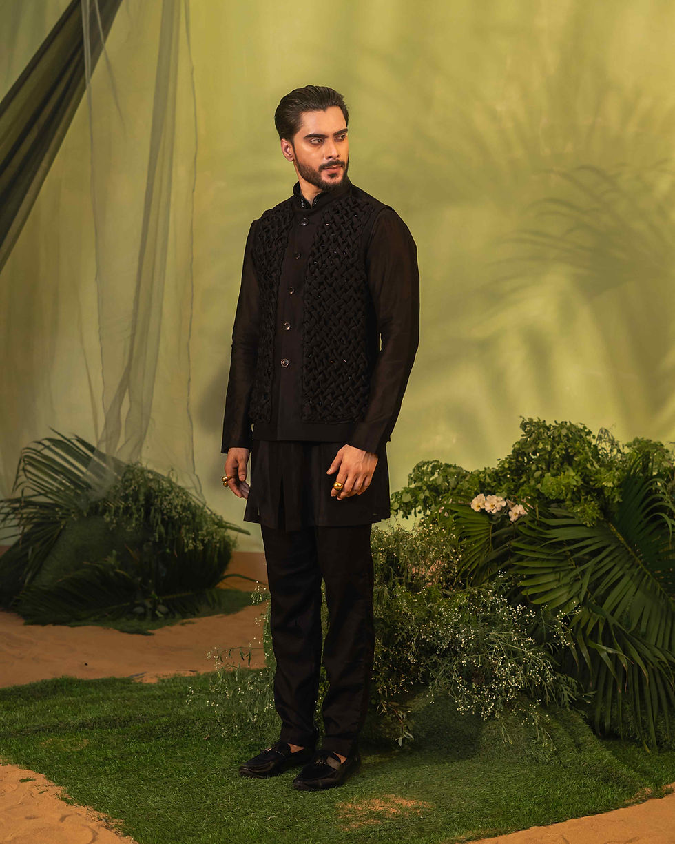 Thumbnail: Black Smock Short Kurta Set