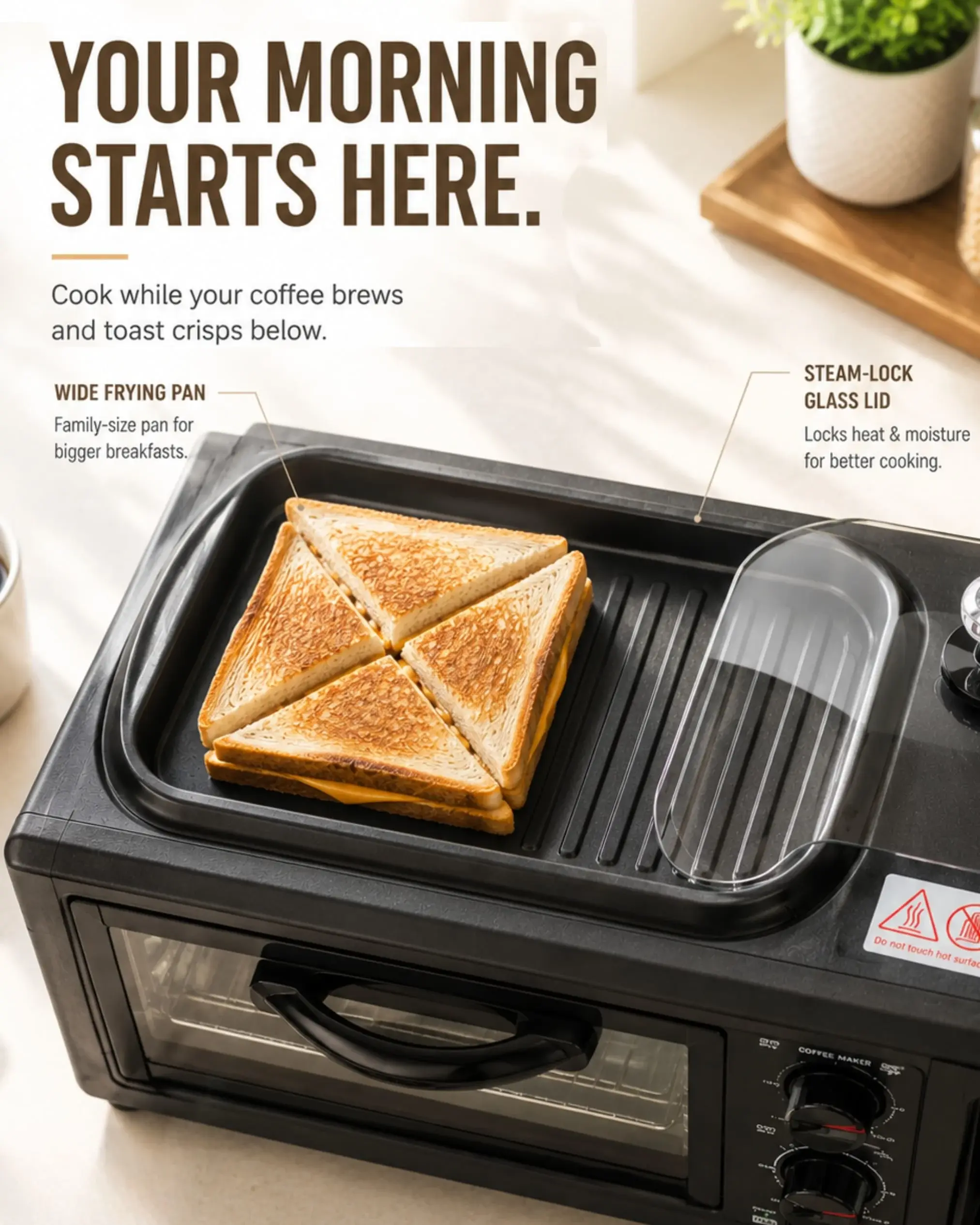 Breakfast Maker 3-in-1 with OTG, Coffee Maker & Top Grill Pan SC-206 9L