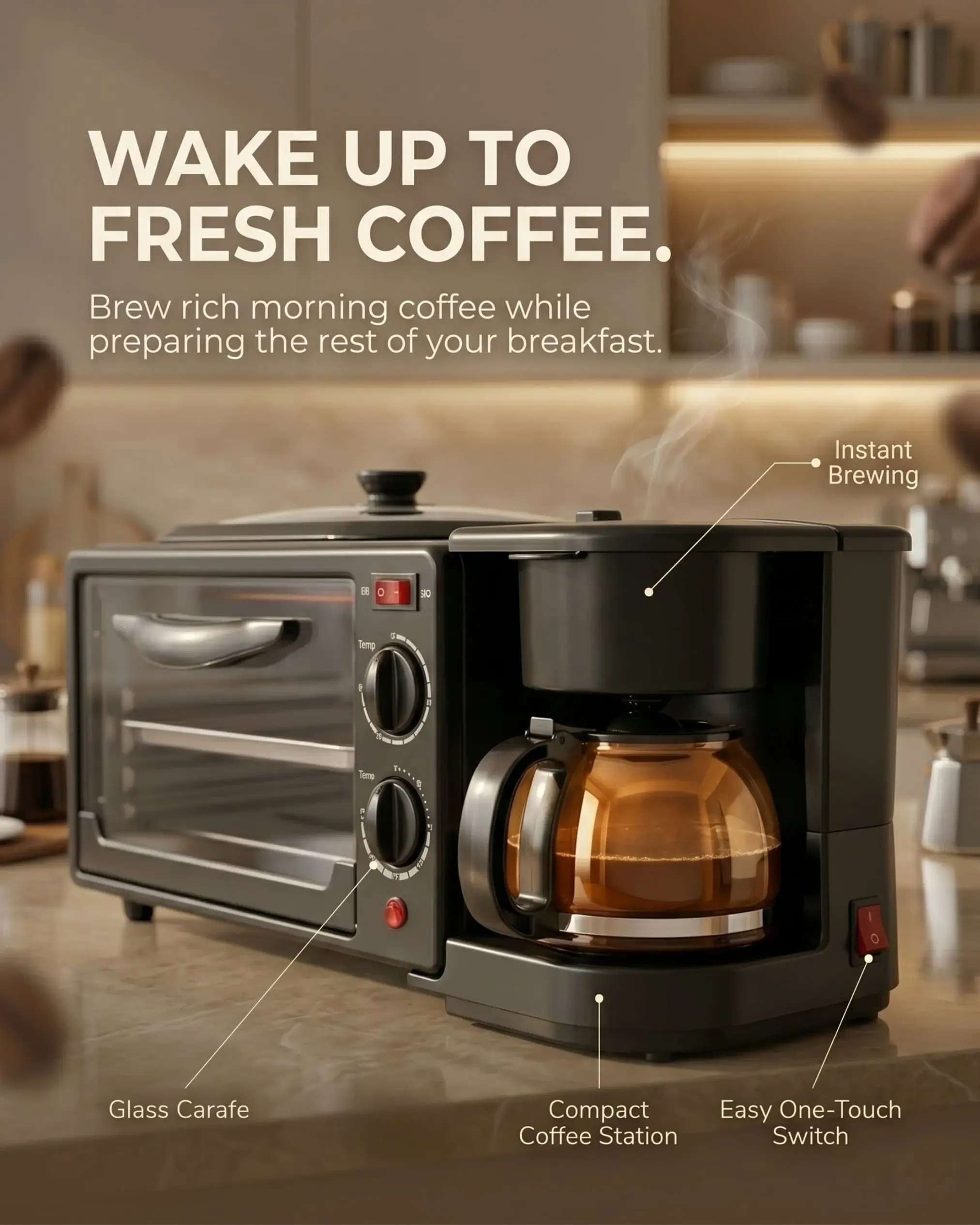 Breakfast Maker 3-in-1 with OTG, Coffee Maker & Top Grill Pan SC-206 9L
