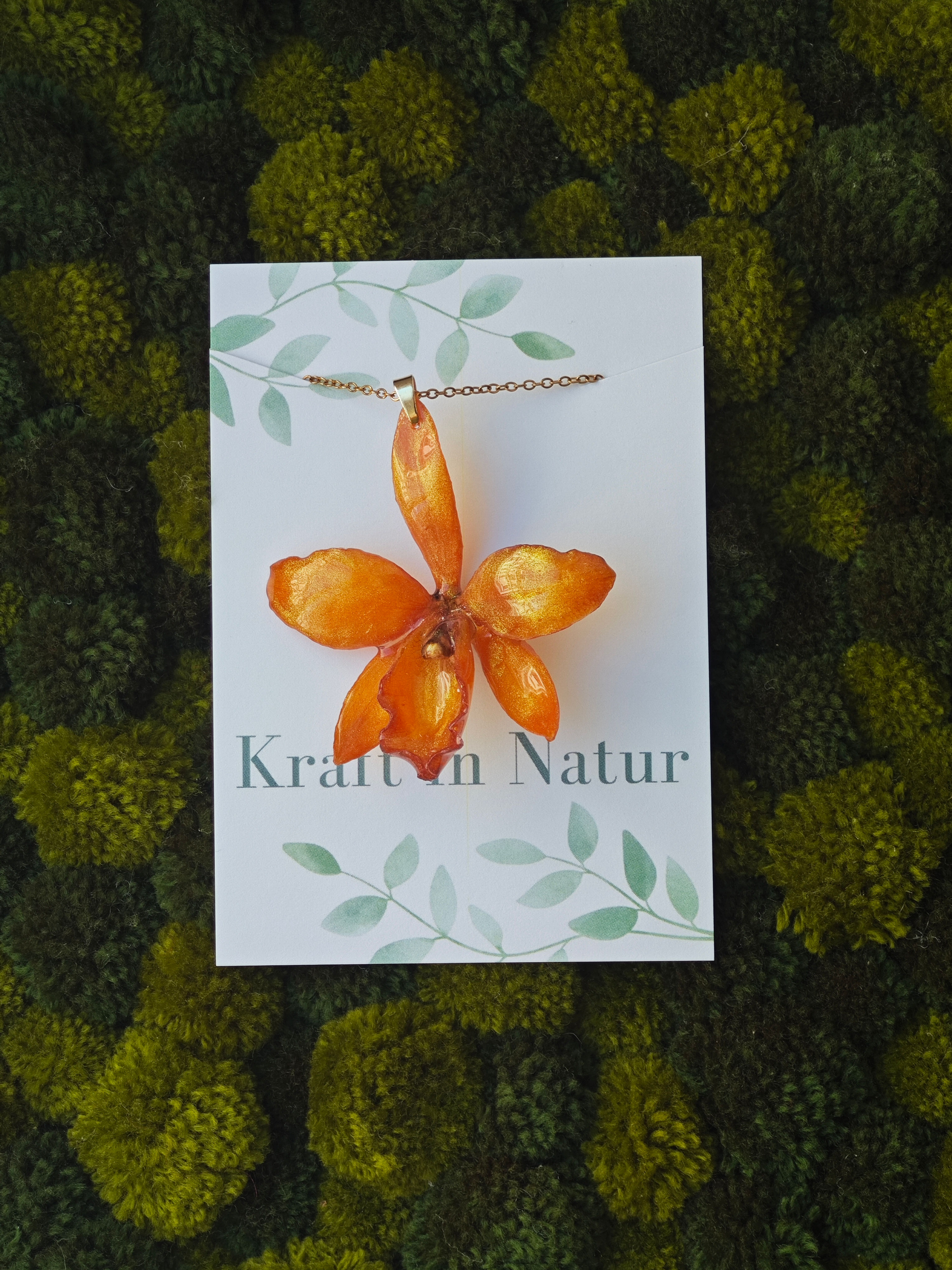 Orange Cattleya Orchid Necklace (glitter covered)
