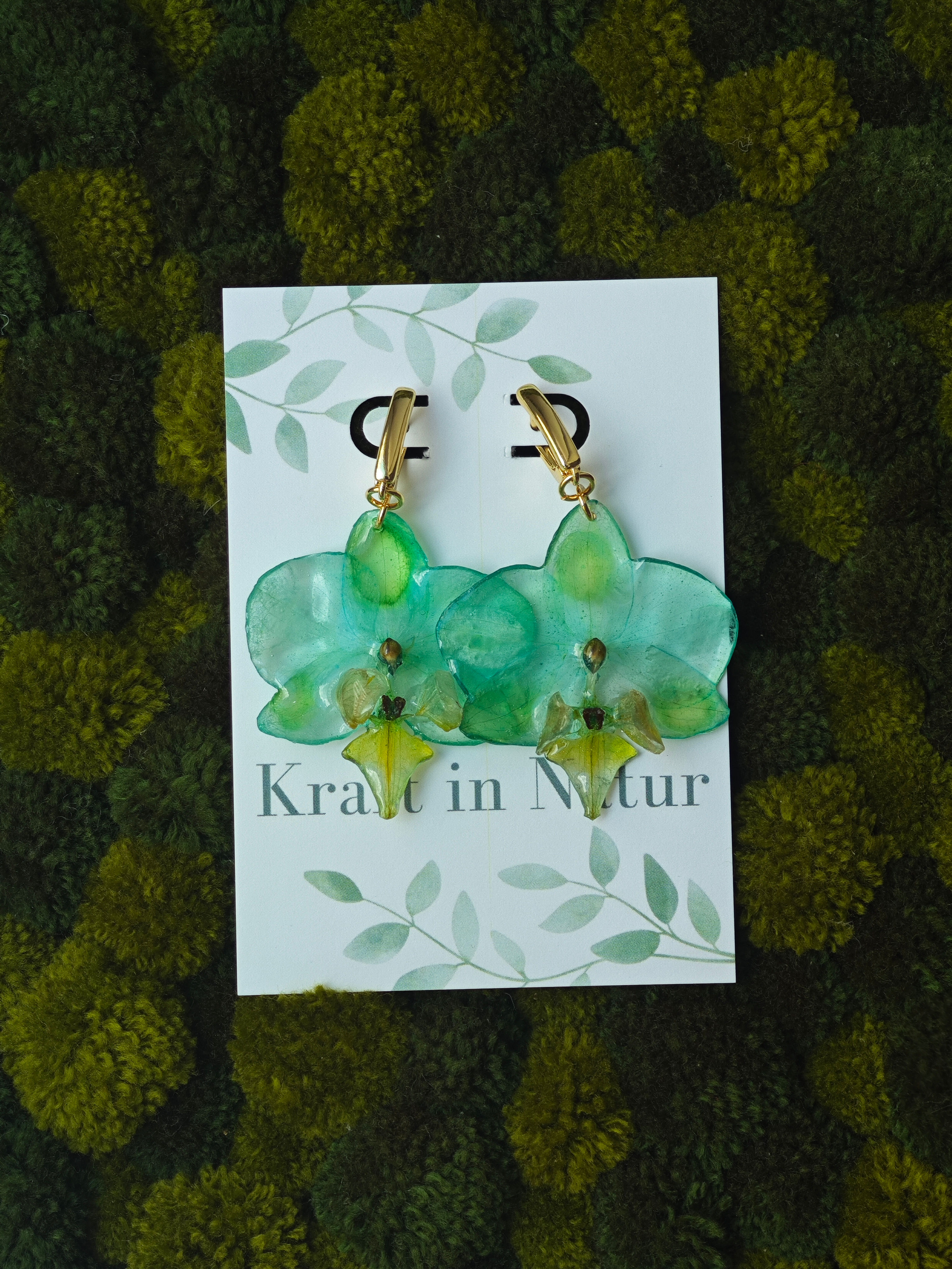 Blue Aqua Phalaeopnosis Orchid Stud Earrings 