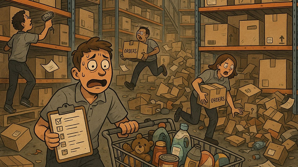 equipe de estoque desesperada pela falta de otimização, organização da logística de dentro da empresa