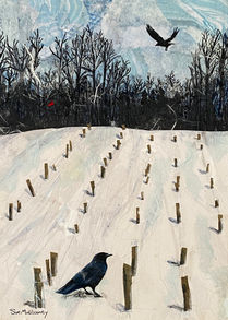 Sue Mullaney, Three Winter Birds, Collage, 10 x 14, Sold
