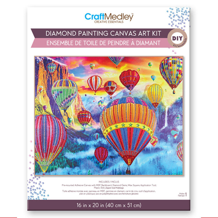 Diamond painting canvas art kit, 16"x20" - Hot air balloons