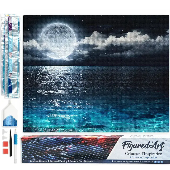 Diamond Painting - Full Moon and Sea Reflection