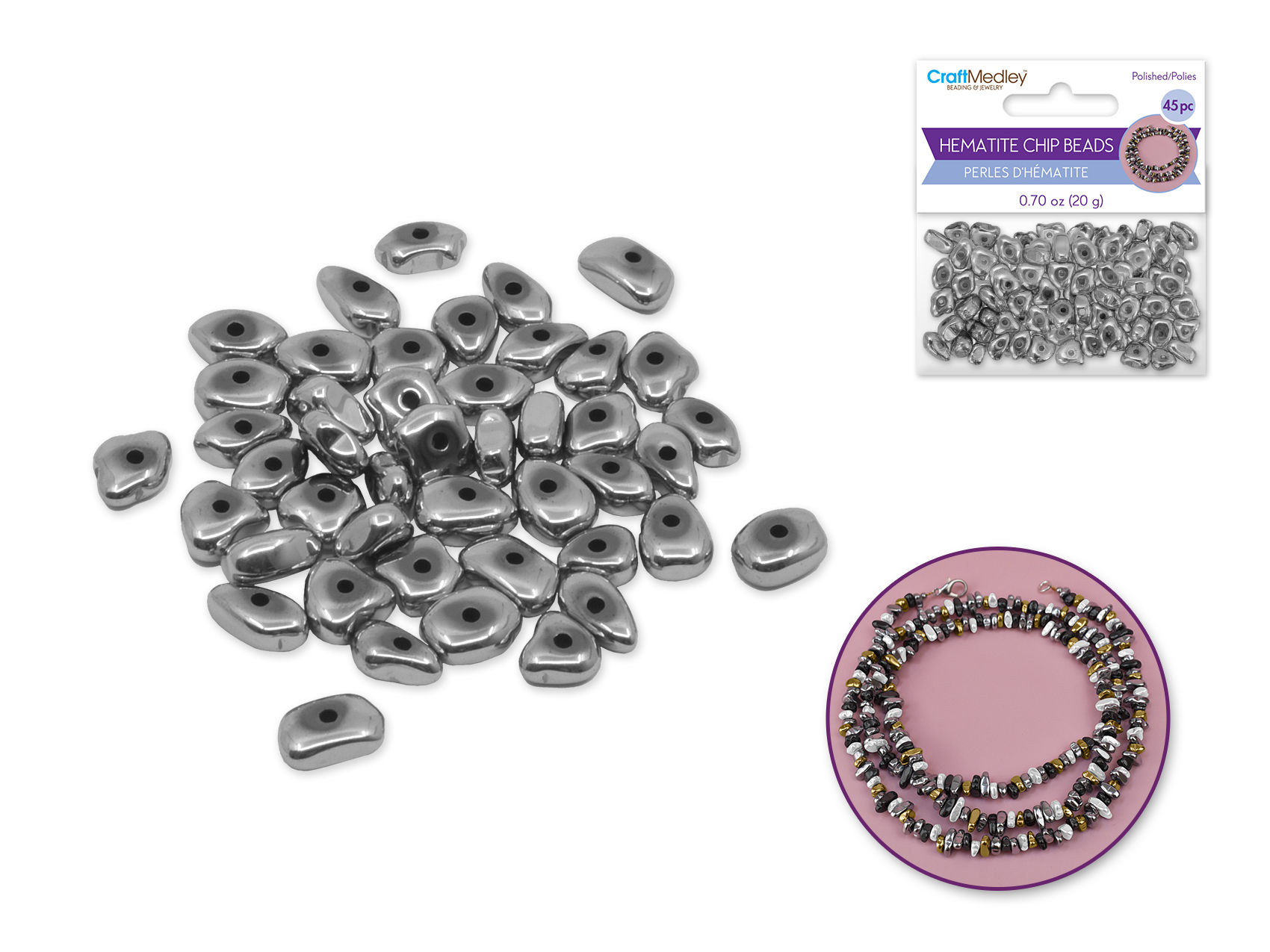 Polished Hematite Chip Beads 5-10mm 20g (approx 45pc) A) Silver