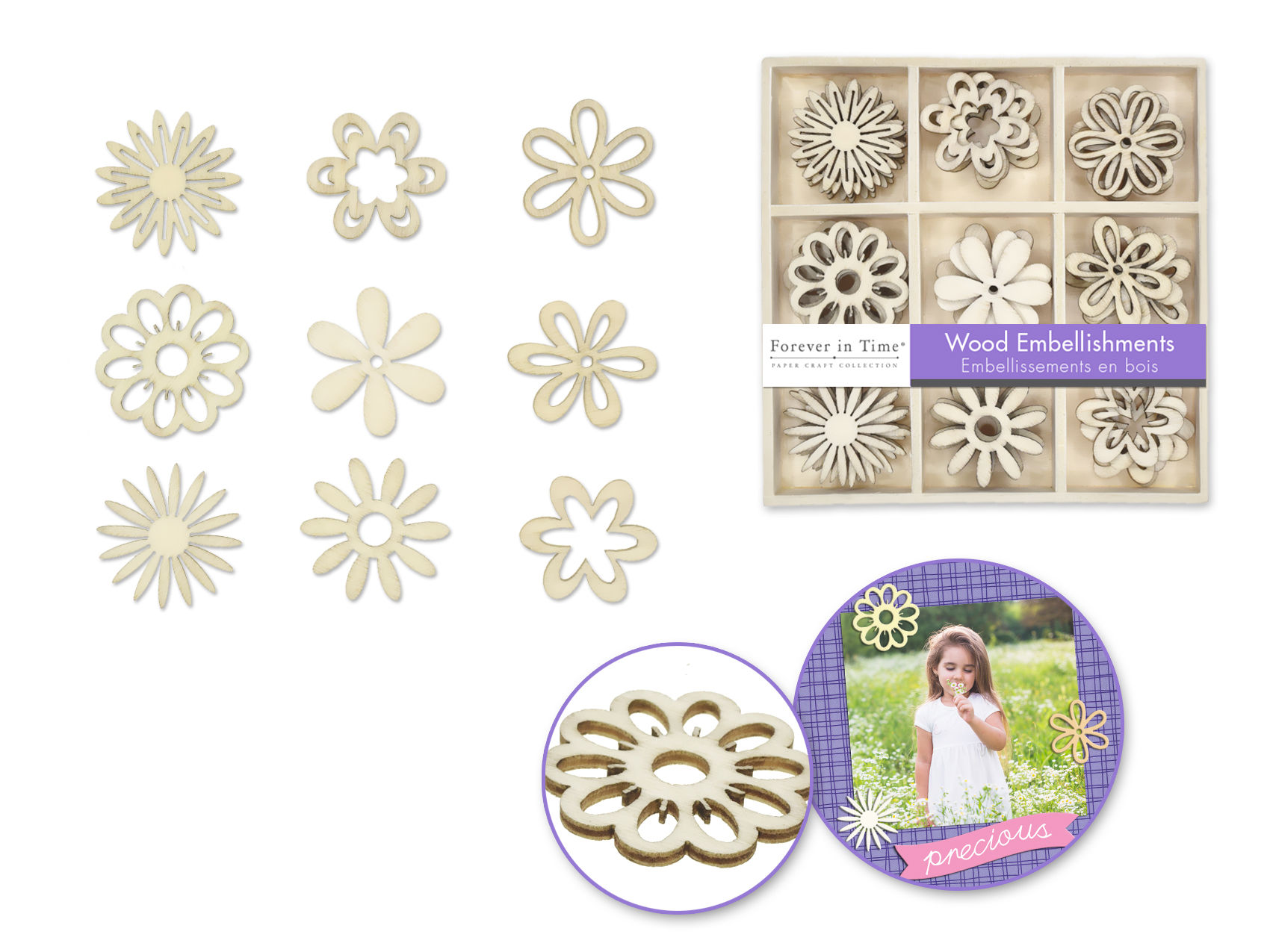 45pc Mini Wood Emb in 9-Comp Box - Floral