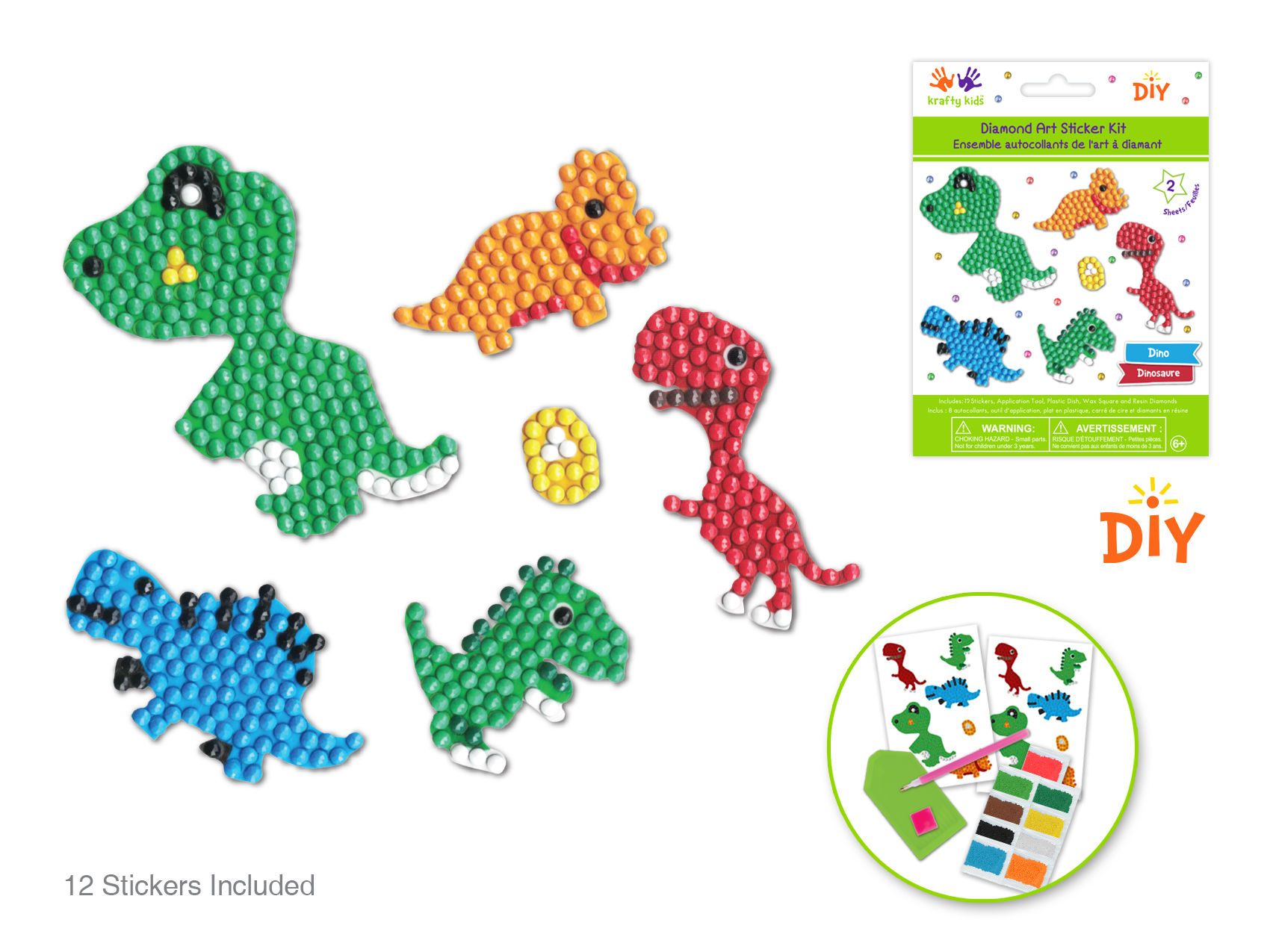 Krafty Kids Diamond Painting DIY Sticker Kit -Dino