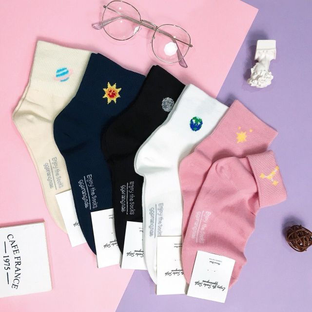 星球 宇宙 反折雙圖案襪